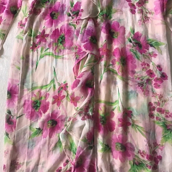 Lulus Poolside Vibes Blush Pink Floral Print Cover-Up Ruffle Front Feminine - Picture 4 of 10